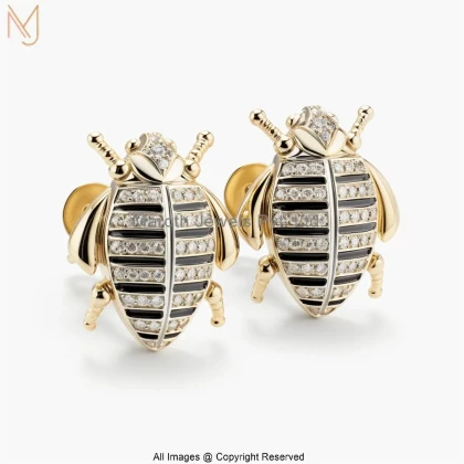 14K Yellow Gold Moissanite Diamond Scarab Stud Earring Custom Jewelry